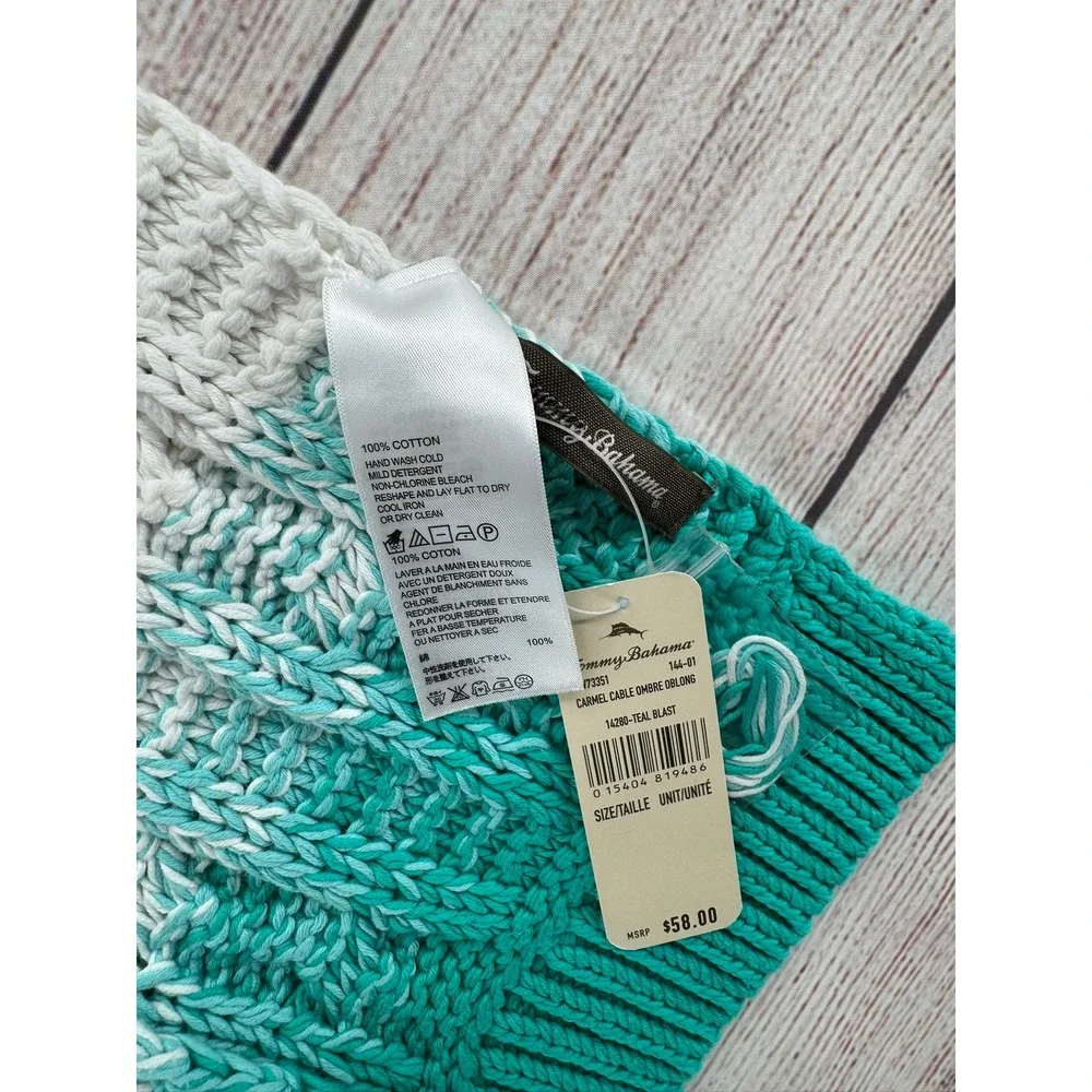 Tommy Bahama Scarf Womens OS Teal Carmel Cable Ombre Oblong Cotton THW73351